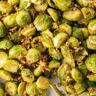 Roasted Brussels sprouts on a plate.